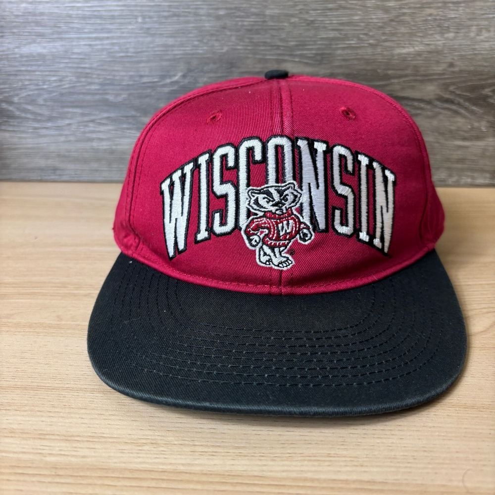 Wisconsin Badgers Hat Snap Back Red Black Champion NCAA Adjustable